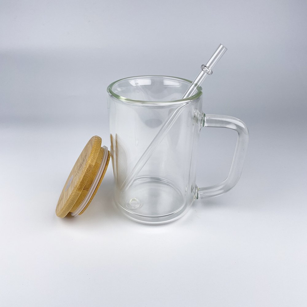 25 pack US warehouse Clear blank sublimation predrilled hole 15oz double wall glass mug with handle-15SNOWAA