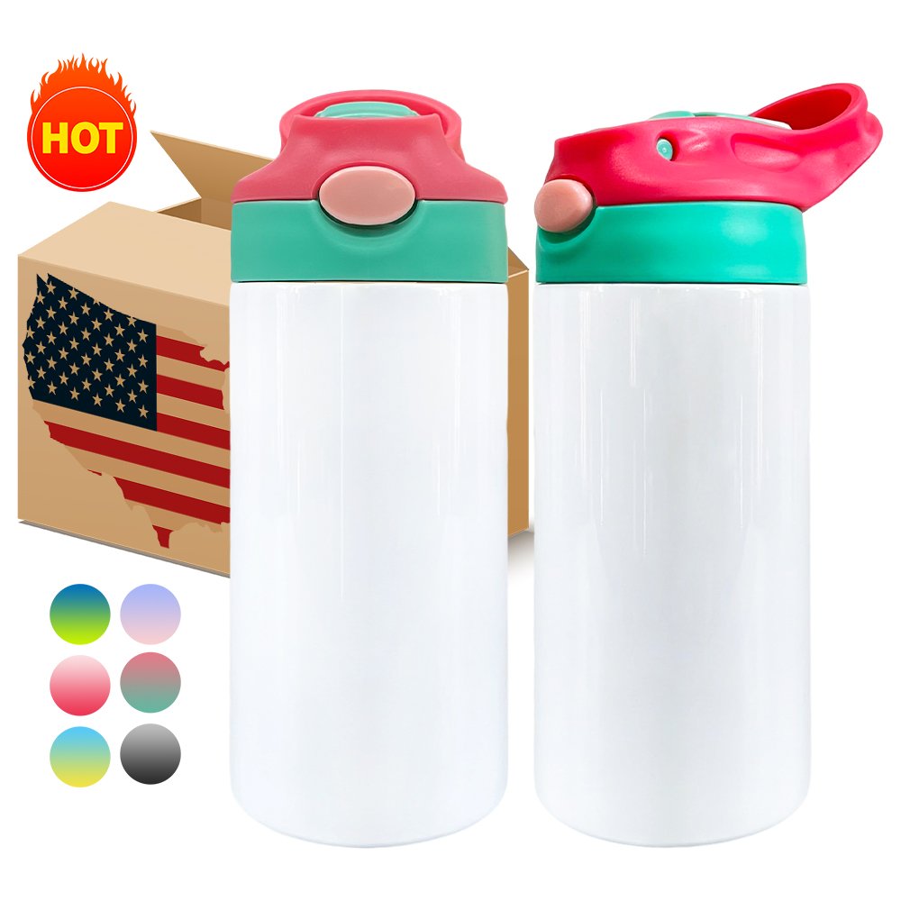 USA warehouse blank sublimation kids water bottle 12oz double walled stainless steel flip top tumbler kid children sippy cups