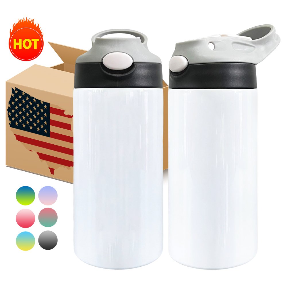 USA warehouse blank sublimation kids water bottle 12oz double walled stainless steel flip top tumbler kid children sippy cups