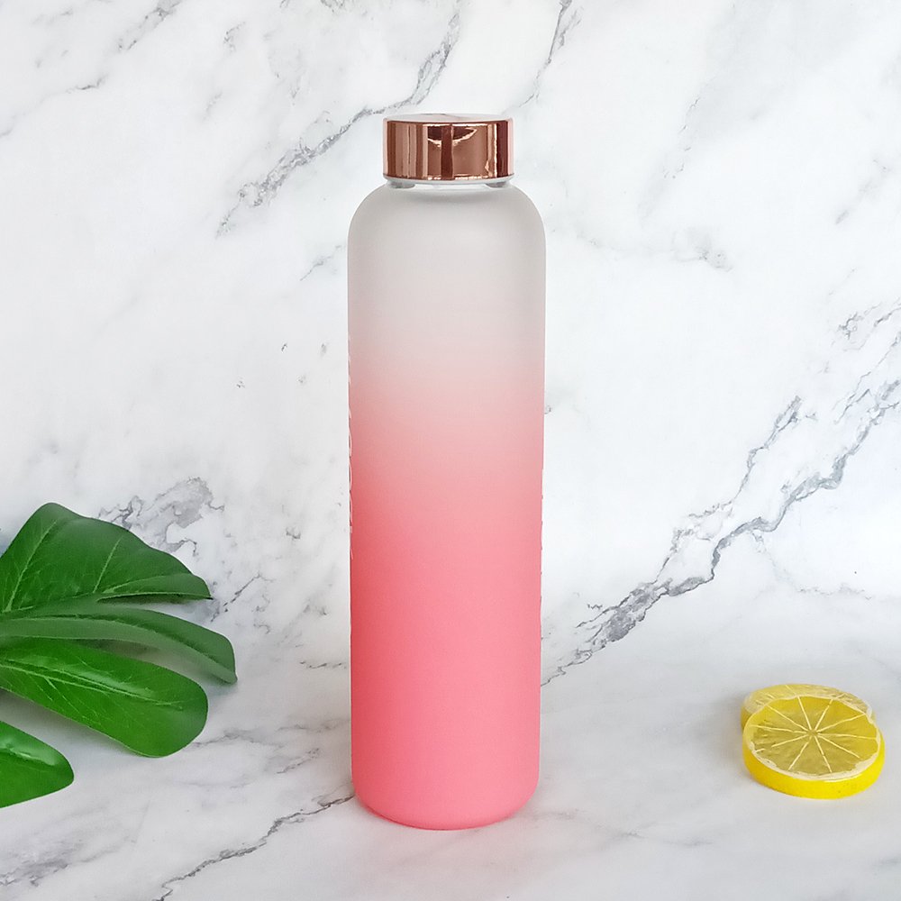 Creative Frosted Glass Water Bottle Gradient Color Glass Drinking Bottle 1000ml Glass Water Bottle