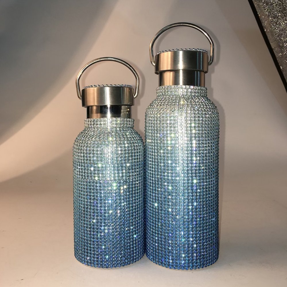 500ml Tumbler Mugs Colorful Bling Bling Rhinestone Vacuum Insulated Water Bottle With Handle