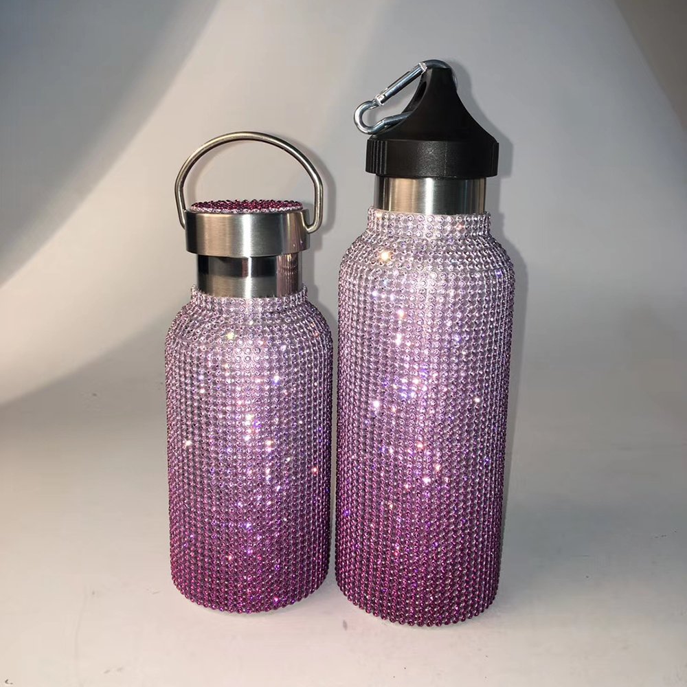 500ml Tumbler Mugs Colorful Bling Bling Rhinestone Vacuum Insulated Water Bottle With Handle