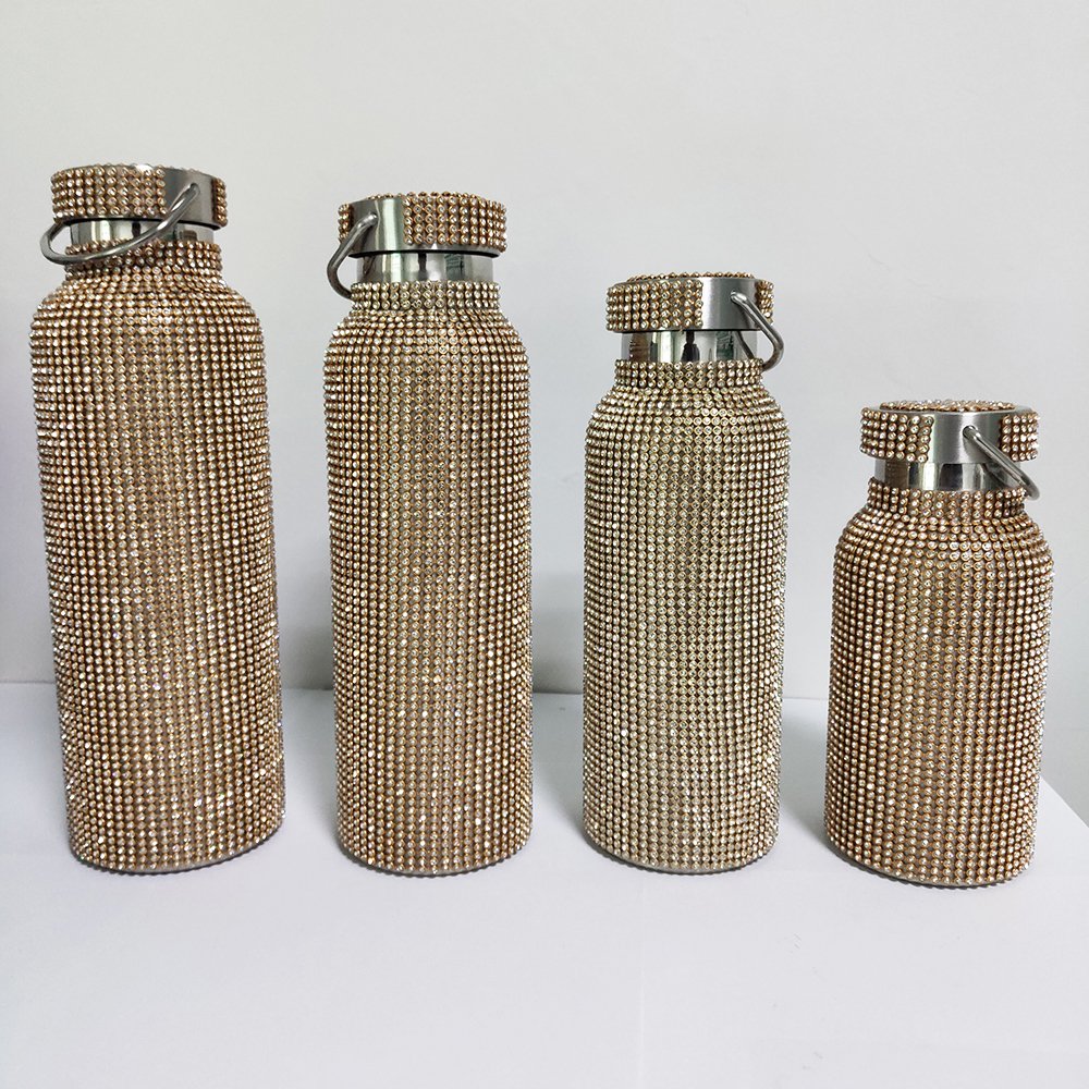 500ml Tumbler Mugs Colorful Bling Bling Rhinestone Vacuum Insulated Water Bottle With Handle