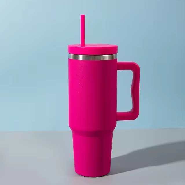 rose pink factory 40 OZ tumbler stainless steel vacuum insulated cup outdoor travel car coffee mug with handle and straw