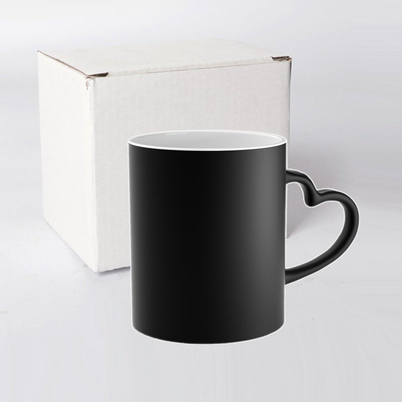 Wholesale Custom 11oz ceramic sublimation blanks coffee mugs with heart handle color changing cups magic mug with logo