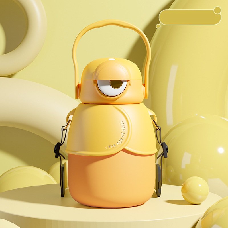 Large Capacity Portable Vacuum Flask Kid Cartoon Winter Essential Bouncing Water Bottle Straw Children Student Gift Cup