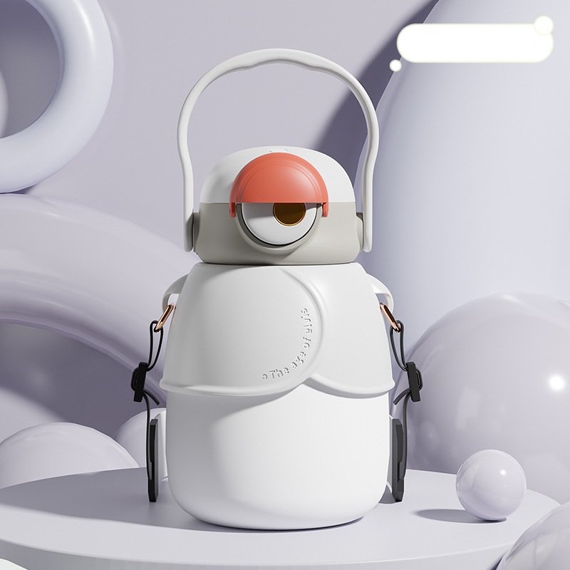 Large Capacity Portable Vacuum Flask Kid Cartoon Winter Essential Bouncing Water Bottle Straw Children Student Gift Cup