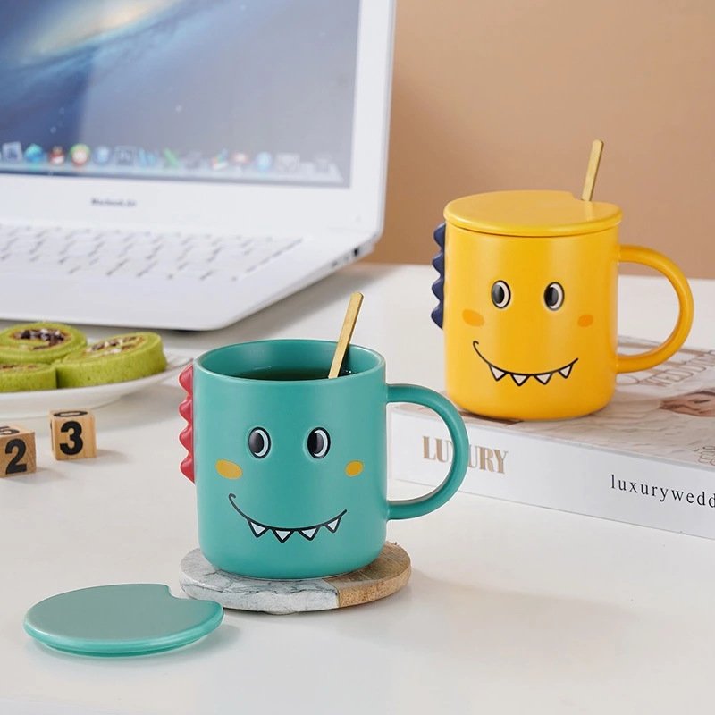 2023 Hot Selling Cartoon Ceramic Dinosaur Mug With Lid