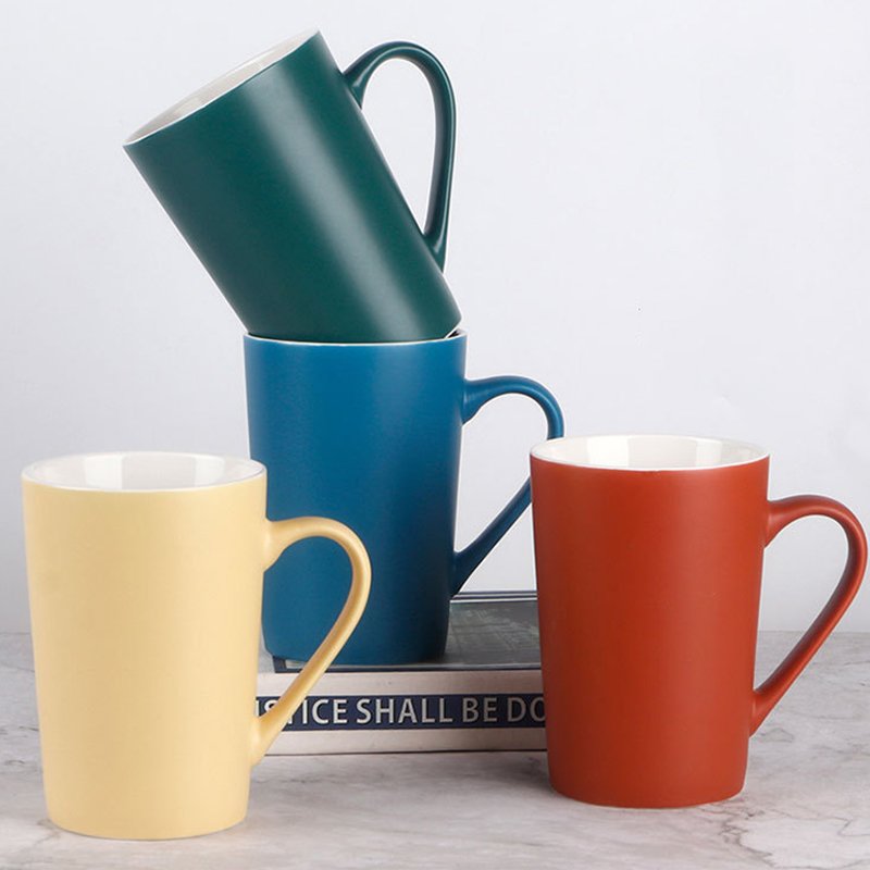 Wholesale 15oz Cheap Stackable Matte Porcelain Tea Water Cup Custom Logo Printed Decal Ceramic Coffee Mug For Promotional Gift