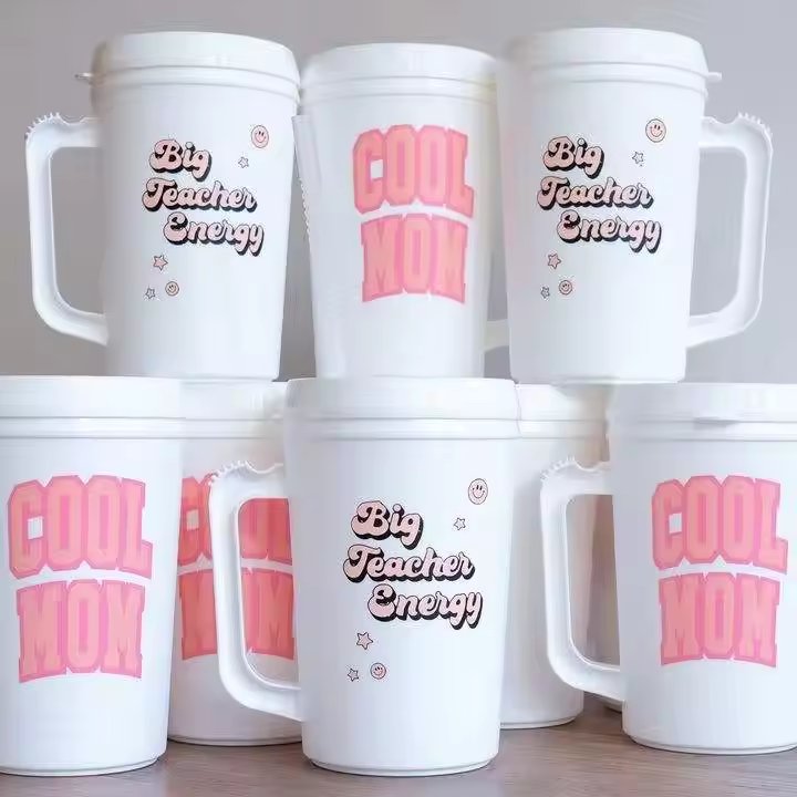 Custom Logo Double Wall Pp Plastic 34oz Solid Color Trucker Mug With Handle Insulated Trendy Large Capacity Drink Mega Tumbler
