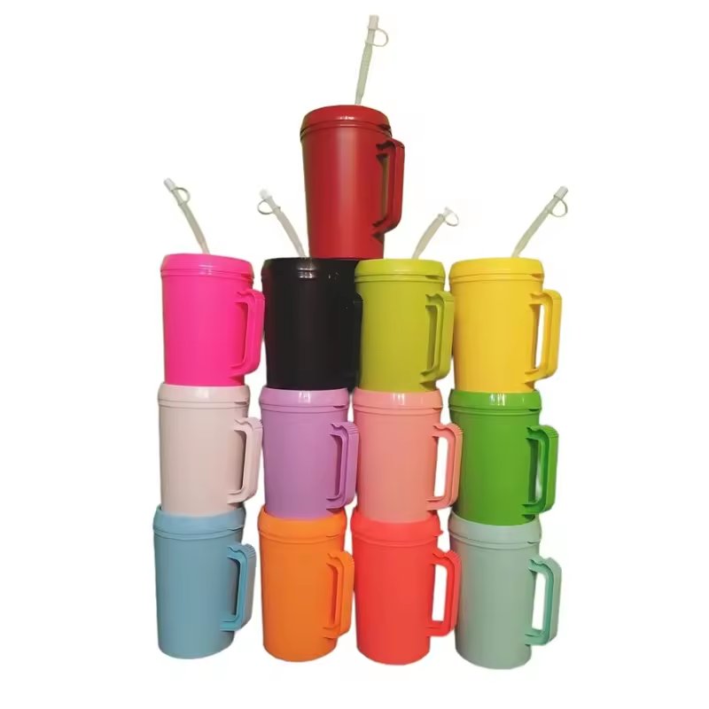Custom Logo Double Wall Pp Plastic 34oz Solid Color Trucker Mug With Handle Insulated Trendy Large Capacity Drink Mega Tumbler