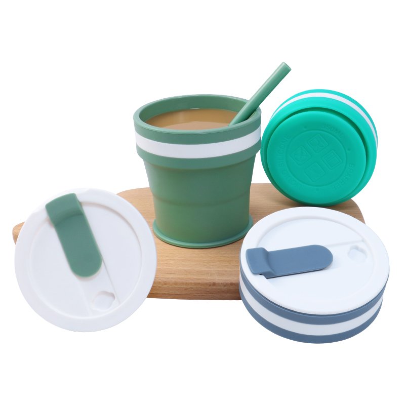 Collapsible Telescopic Coffee Cup 15/16/20 oz 550ml Silicone Multi-Use Travel Food Storage Water Tea Cup Mugs with Lid and Straw