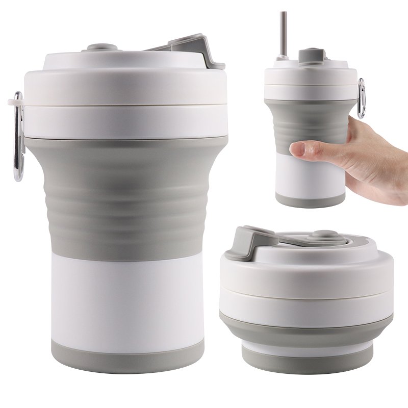 Collapsible Telescopic Coffee Cup 15/16/20 oz 550ml Silicone Multi-Use Travel Food Storage Water Tea Cup Mugs with Lid and Straw