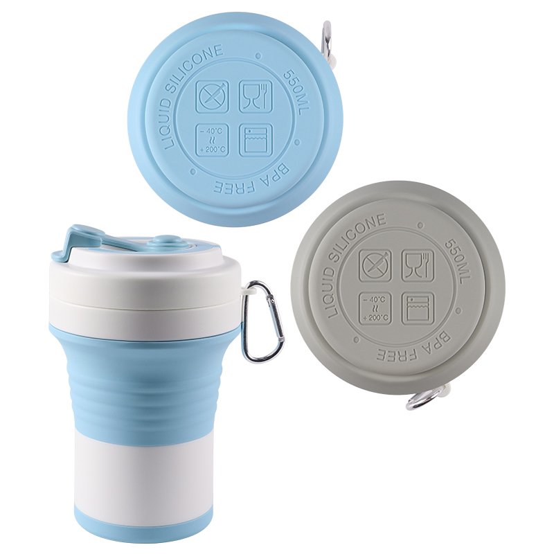 Collapsible Telescopic Coffee Cup 15/16/20 oz 550ml Silicone Multi-Use Travel Food Storage Water Tea Cup Mugs with Lid and Straw