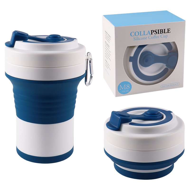 Collapsible Telescopic Coffee Cup 15/16/20 oz 550ml Silicone Multi-Use Travel Food Storage Water Tea Cup Mugs with Lid and Straw