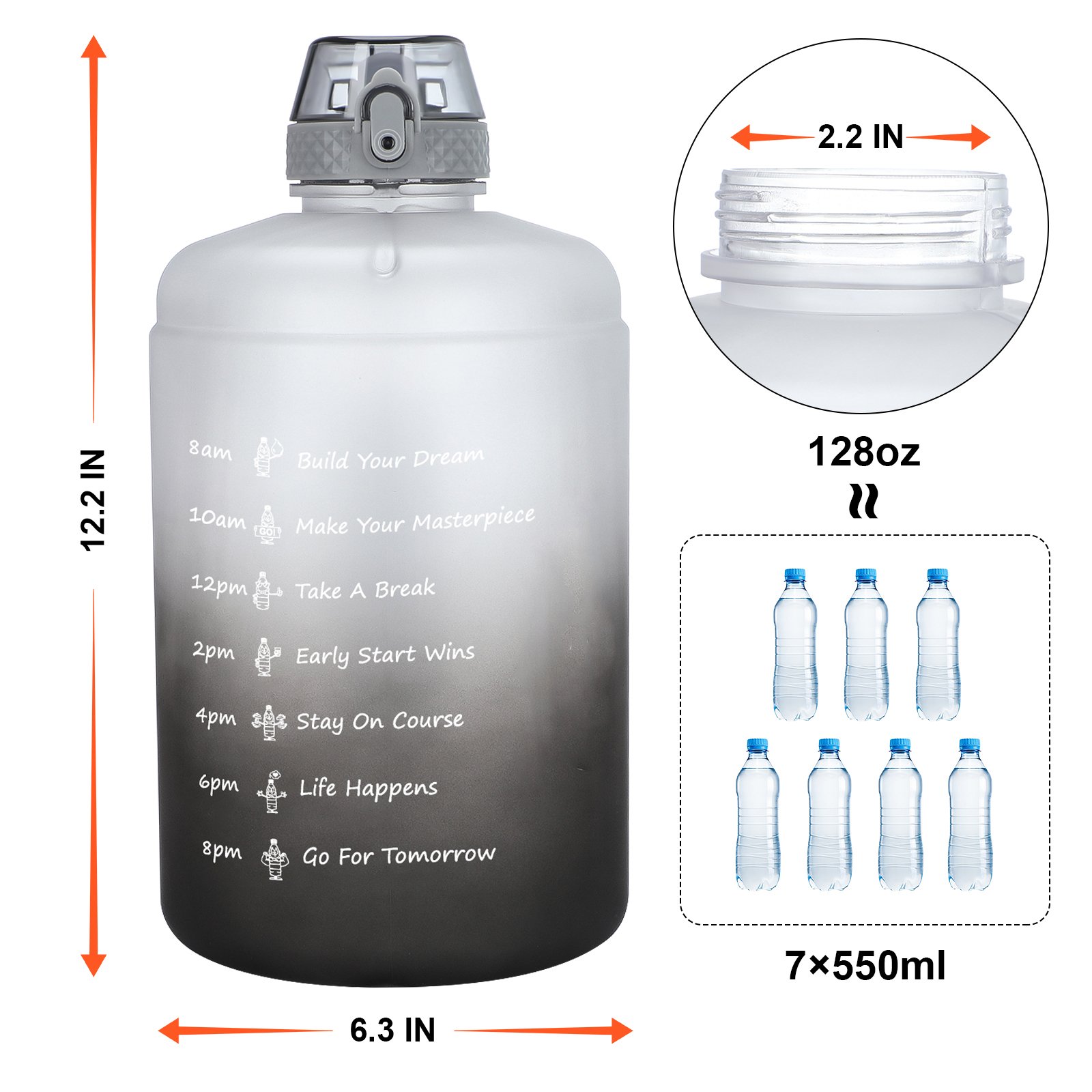 Wholesale 128oz BPA-Free Plastic Drinking Water Bottles With Straw Sports Outdoor Large Water Bottle With Time Maker