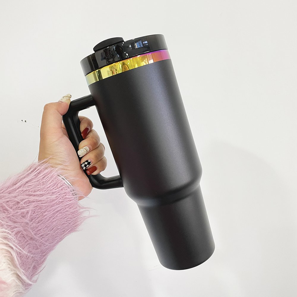 40oz colored holographic rainbow tumbler DIY laser engraved tumbler stainless steel coffee mug with handle