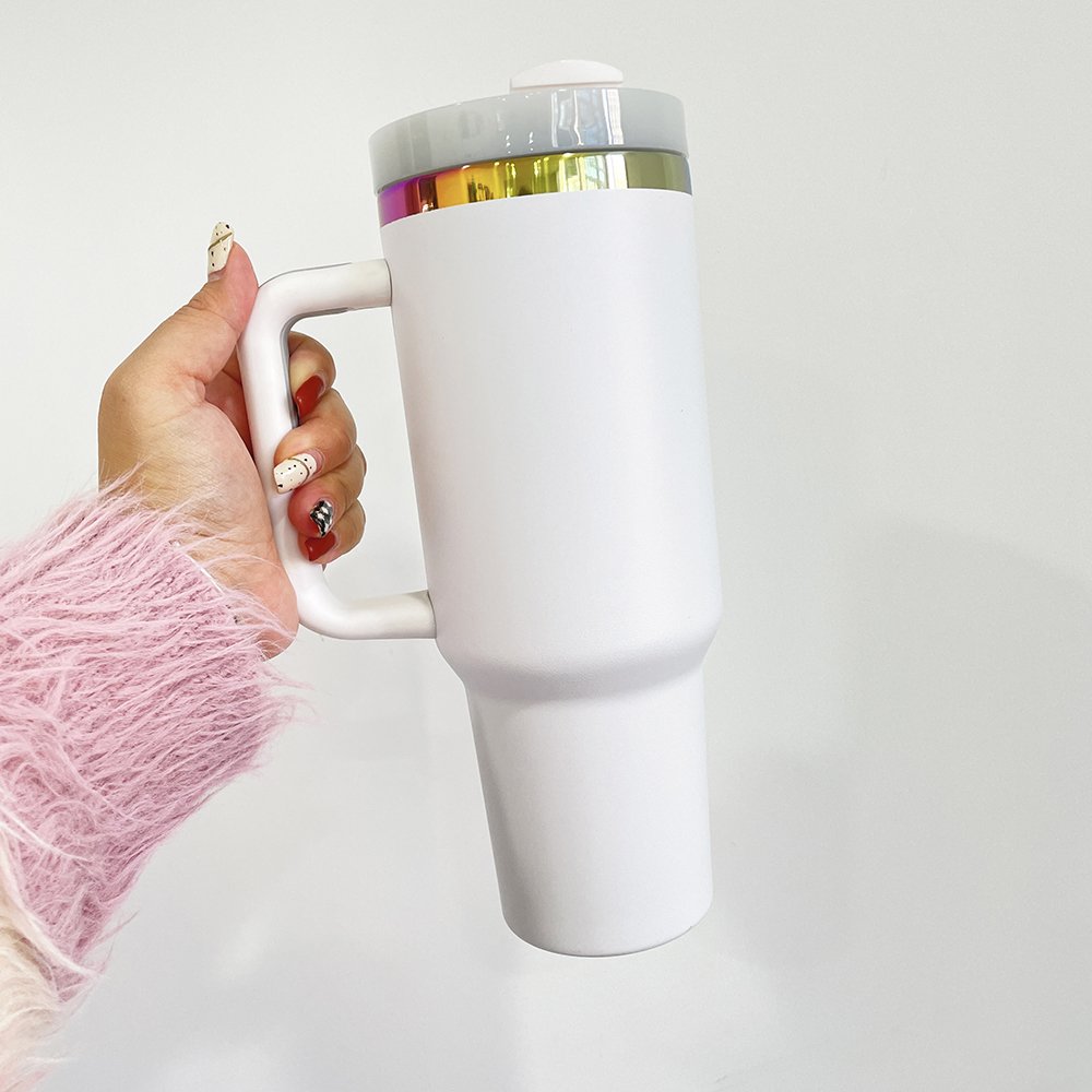 40oz colored holographic rainbow tumbler DIY laser engraved tumbler stainless steel coffee mug with handle