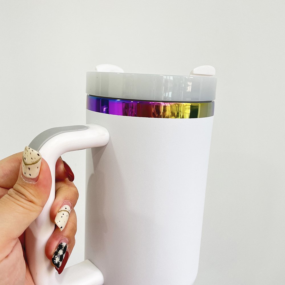 40oz colored holographic rainbow tumbler DIY laser engraved tumbler stainless steel coffee mug with handle