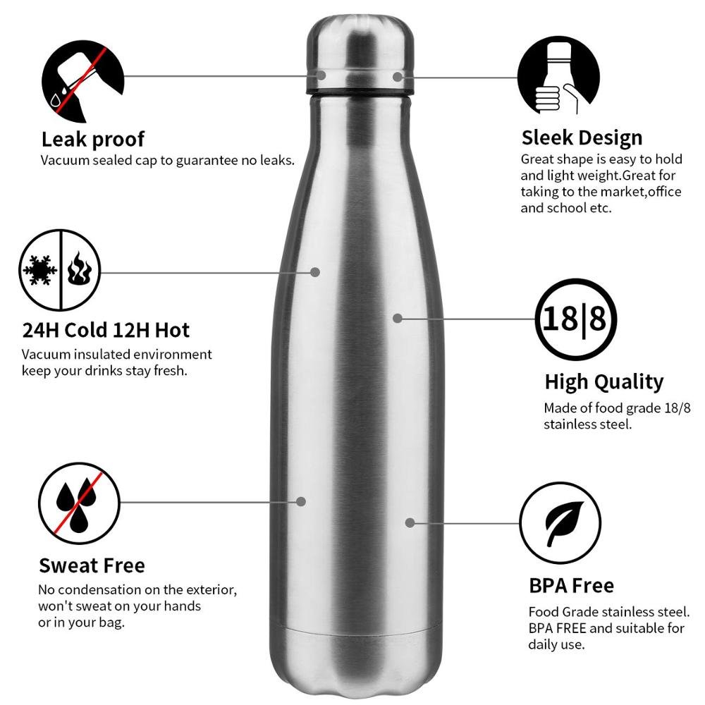 500ml Leakproof Double Wall Vacuum Insulated Water Bottle Thermal Flask Cola Shape Stainless Steel Water Bottle