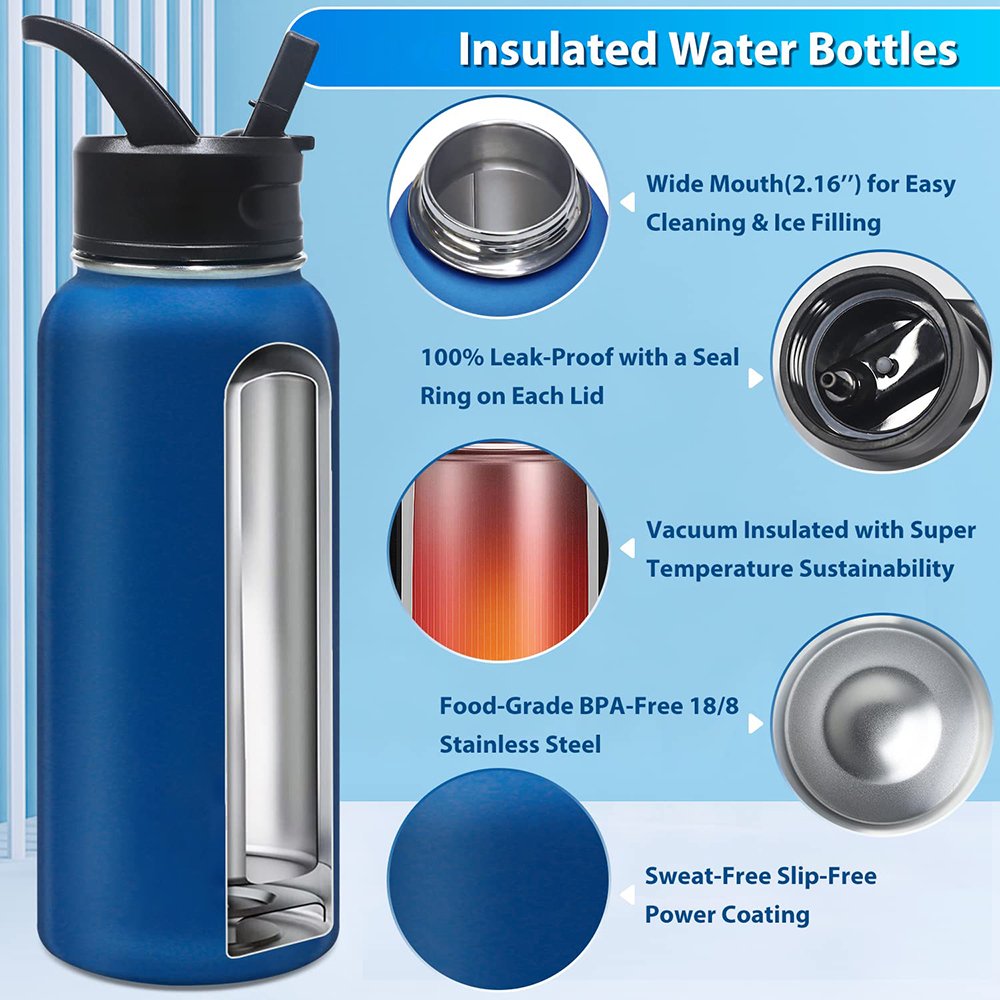1L 25oz Custom Logo Double Wall Stainless Steel Iron Insulated Water Drink Bottle Sport Thermos Vacuum Insulated Flask