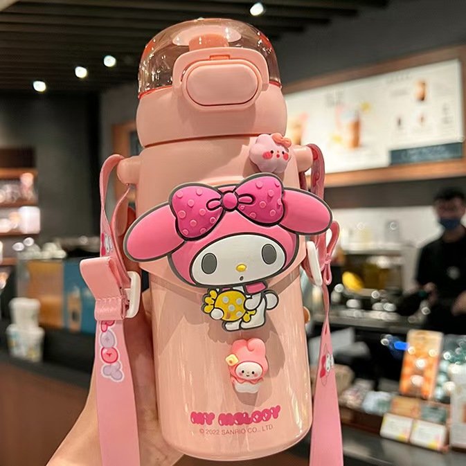 Sanrioed Hello KT Kuromi Cinnamoroll Pachacco Straw Cup Large Capacity Water Bottles for Kid Travel Portable Water Cup