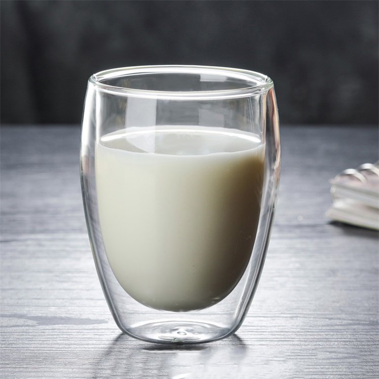 Wholesale egg shape double wall drinking glass coffee cup mug with lid