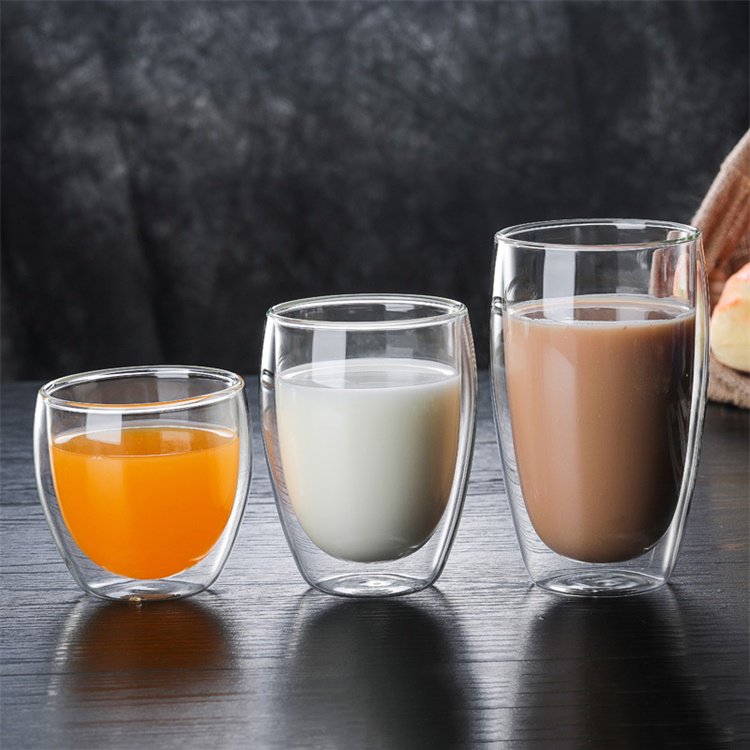 Wholesale egg shape double wall drinking glass coffee cup mug with lid