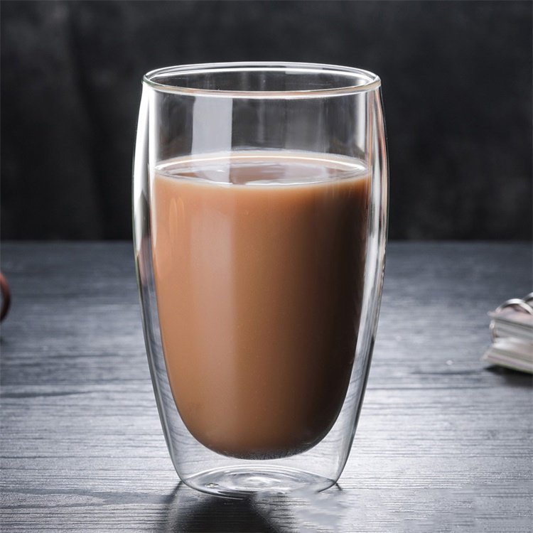 Wholesale egg shape double wall drinking glass coffee cup mug with lid