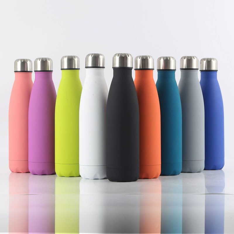 Custom Logo Cola Double Wall Thermo Mug Rubber Painted Soft Touch Surface Vacuum Stainless Steel Water Bottles
