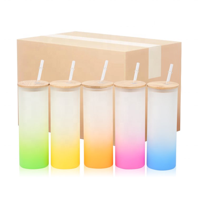 25 oz Custom Blank Sublimation Glass Can Beverage Beer Mug Sublimation Frosted glass Gradient Colored Tumbler Mug
