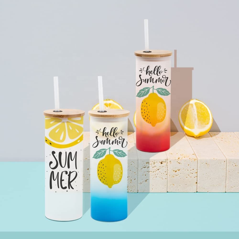 25 oz Custom Blank Sublimation Glass Can Beverage Beer Mug Sublimation Frosted glass Gradient Colored Tumbler Mug
