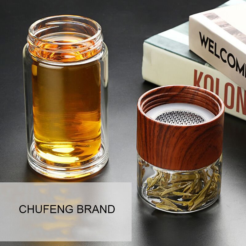 BPA Free Double Wall Glass Travel Tea Mug with Stainless Steel Filter Leakproof Tea Bottle with Strainer