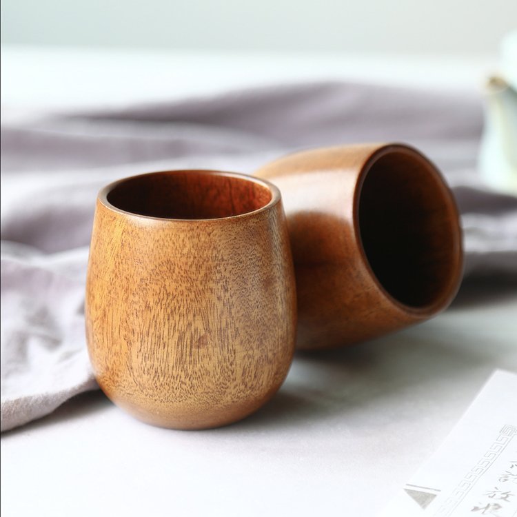 Factory Direct Vintage Wood Grain Big Belly Tea Cups Custom Logo Wood Coffee Tea Mug Wooden Cups
