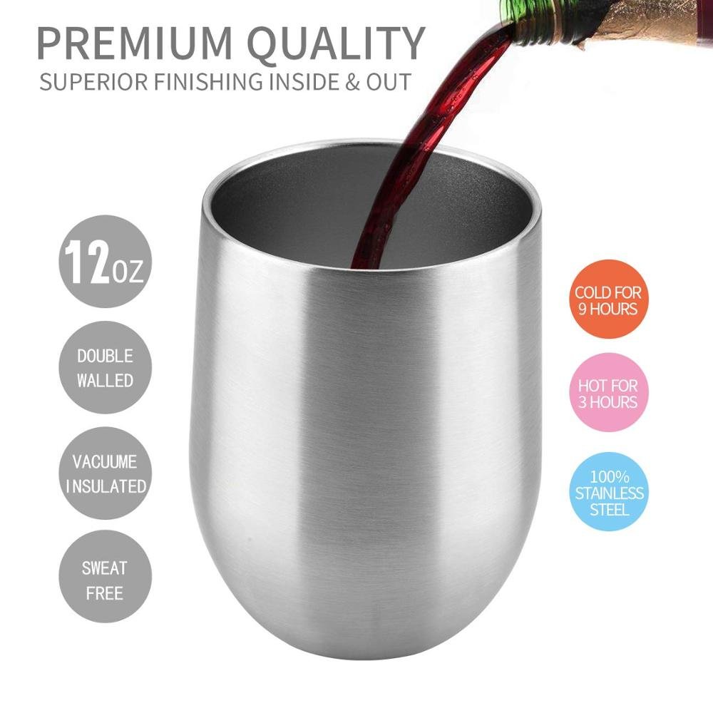 12 oz White BPA Free Coffee Mug Double Wall Vacuum Stemless Insulated Unbreakable Metal Wine Cups With Lid