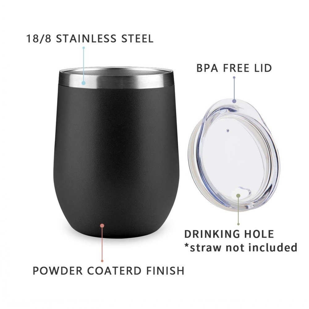 12 oz White BPA Free Coffee Mug Double Wall Vacuum Stemless Insulated Unbreakable Metal Wine Cups With Lid