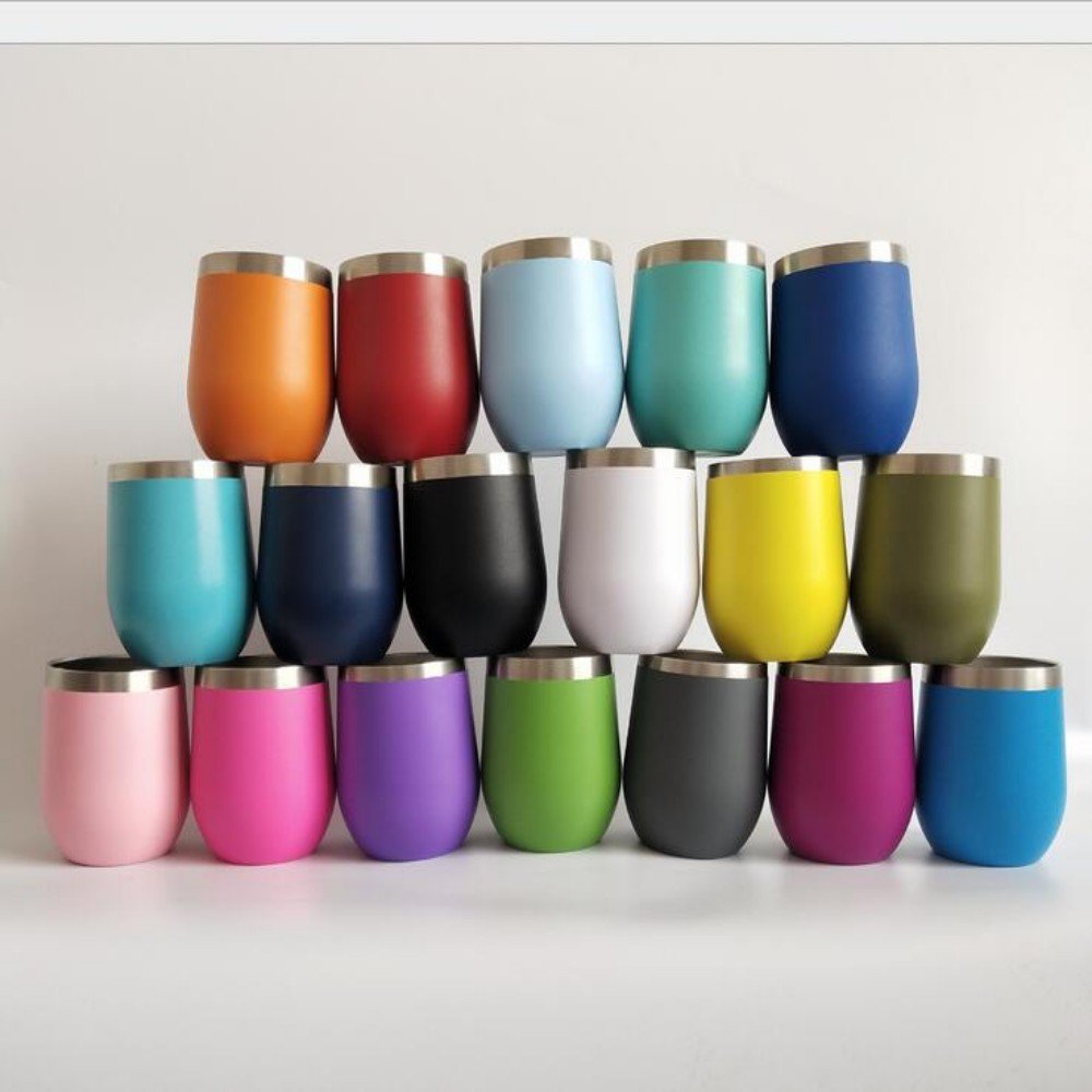 12 oz White BPA Free Coffee Mug Double Wall Vacuum Stemless Insulated Unbreakable Metal Wine Cups With Lid