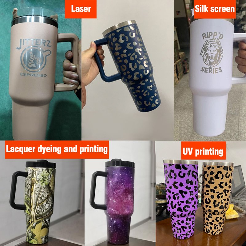 Hot sale Modern Custom 30oz 40oz Stainless Steel Skinny Mug tumbler With Handle And Straw Lid 40 oz tumbler with handle