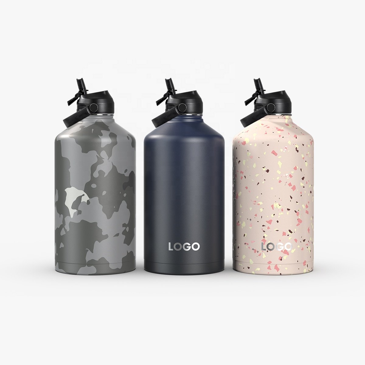 Triple insulated double vacuum jar with straw lid water bottle stainless steel drink water bottles