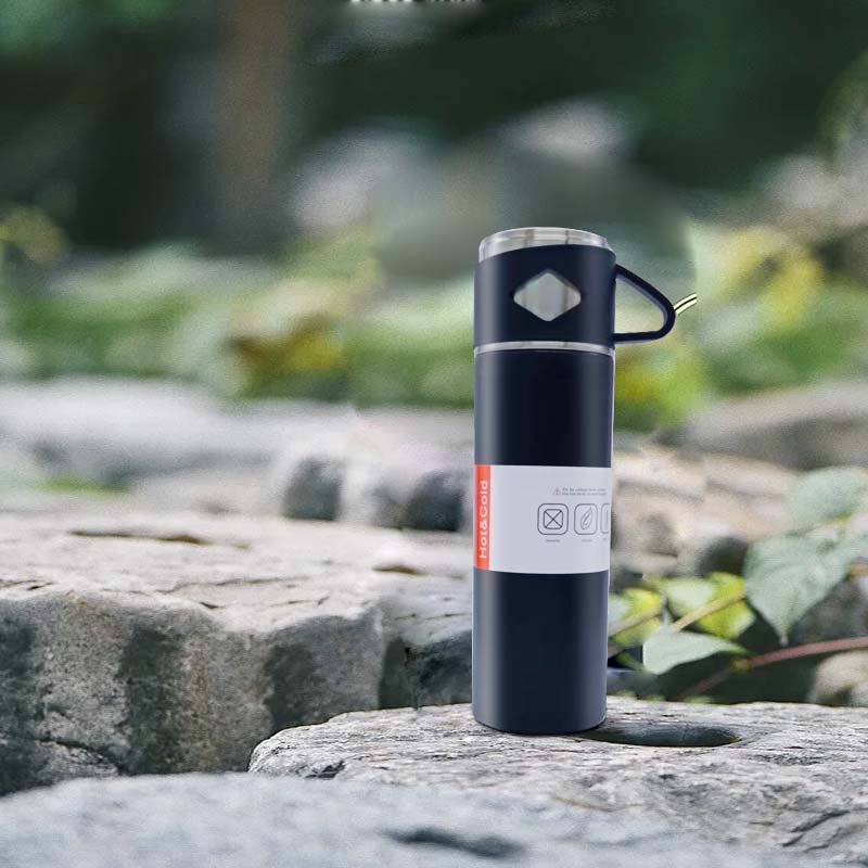500Ml termos bottle flask gift with 2 Cup Double Wall Stainless Steel Vacuum Flasks Travel Water Bottle Tea Cup