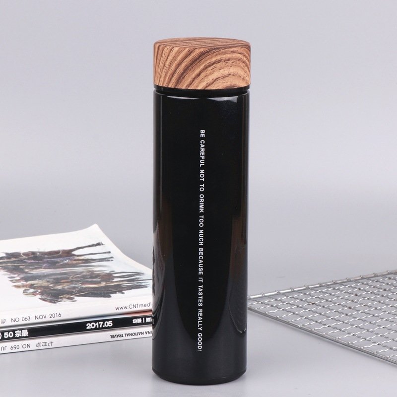 500ml double walled thermos cup custom insulated water bottles stainless steel vacuum flasks & thermoses with wood grain lid