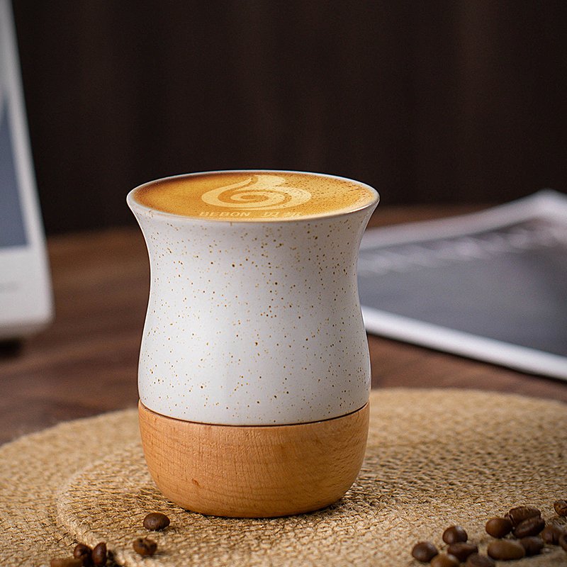 Eco-Friendly Customize Logo Porcelain Coffee&Tea Cups Macaron Style Matte Cup Ceramic Mug With Wood Base