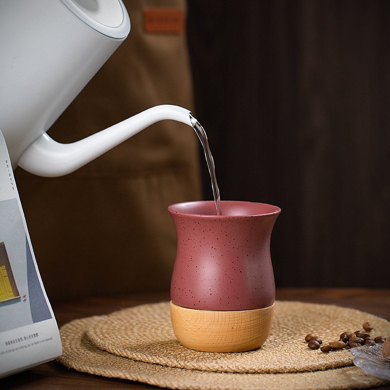 Eco-Friendly Customize Logo Porcelain Coffee&Tea Cups Macaron Style Matte Cup Ceramic Mug With Wood Base