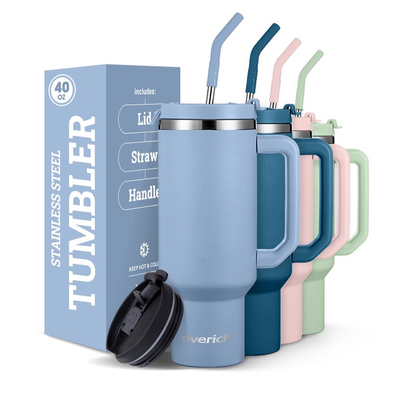 40oz Insulated Tumbler with Handle and Straw 3 in 1 Sip-All-Way MagSlider Lid Double Walled Stainless Steel BPA Free Coffee Mug