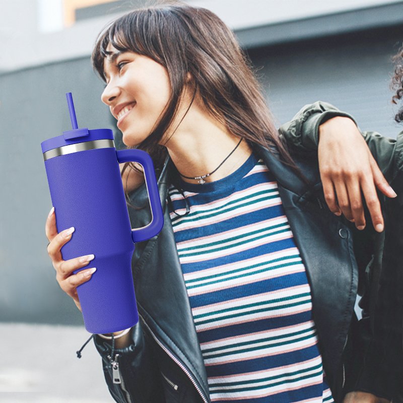 40oz Insulated Tumbler with Handle and Straw 3 in 1 Sip-All-Way MagSlider Lid Double Walled Stainless Steel BPA Free Coffee Mug