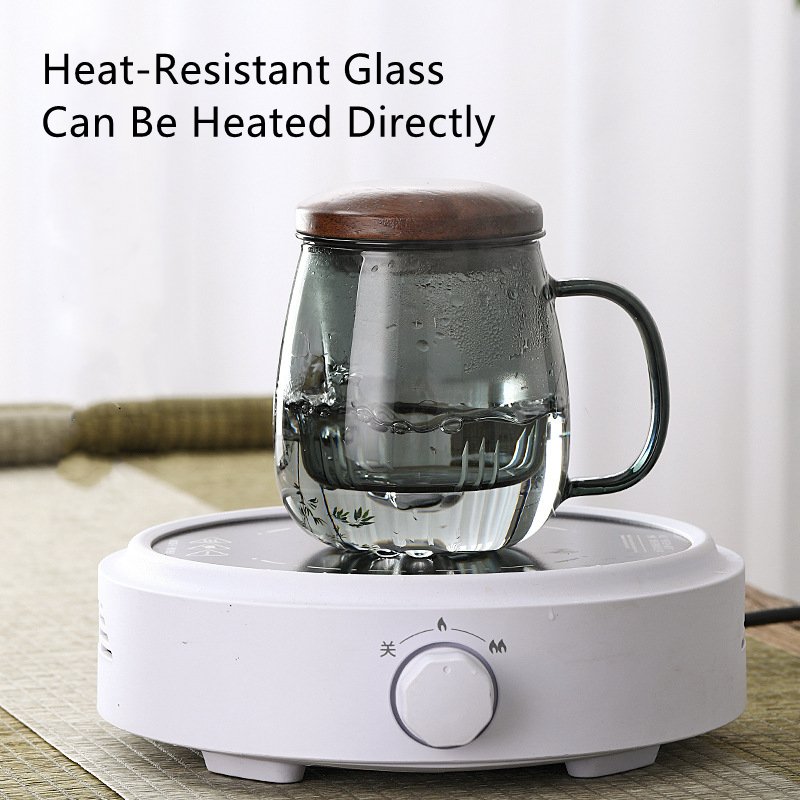 Custom 350ml Solid Color Grey High Borosilicate Glass Round Shape Yea Tea Infuser Water Bottle with Lid