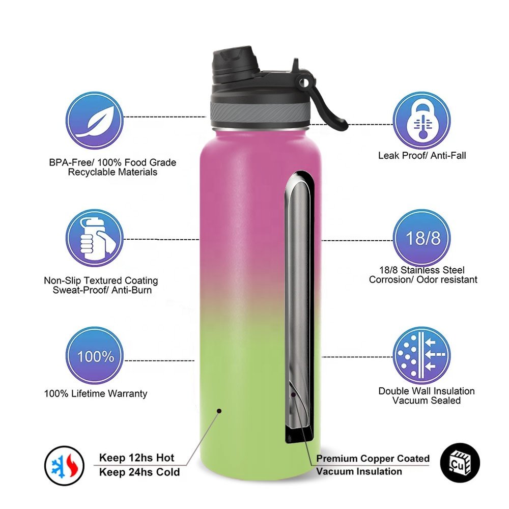 Eco friendly 40OZ water bottle spout lid insulated wide mouth metal water bottle steel water bottle