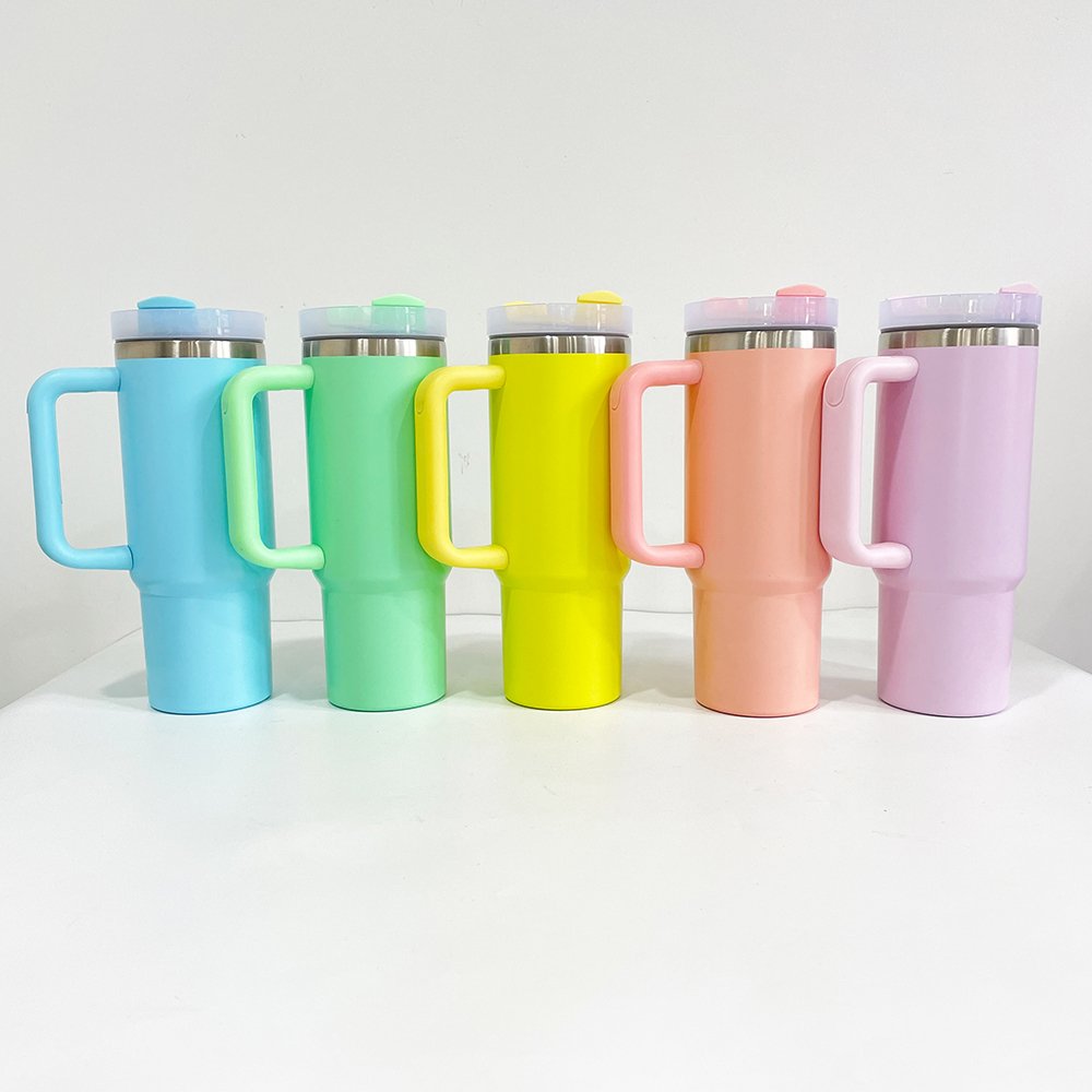 USA warehouse BPA free blank sublimation 30oz coffee mugs yellow blue pink macaron matt H2.0 30oz travel tumbler with handle