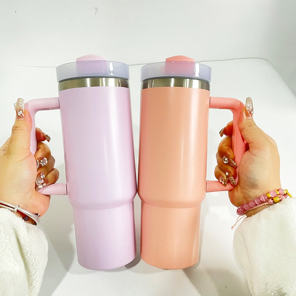 USA warehouse BPA free blank sublimation 30oz coffee mugs yellow blue pink macaron matt H2.0 30oz travel tumbler with handle