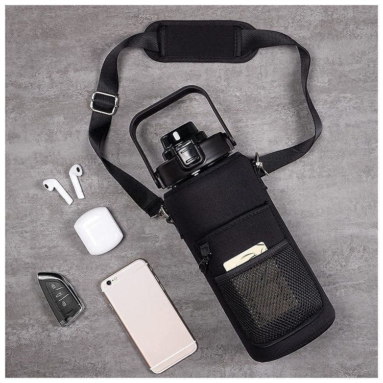 BPA Free 2L Half Gallon Gym Motivational Water Bottle with Brush and Sleeve Carrier Storage Phone Pocket And Strap